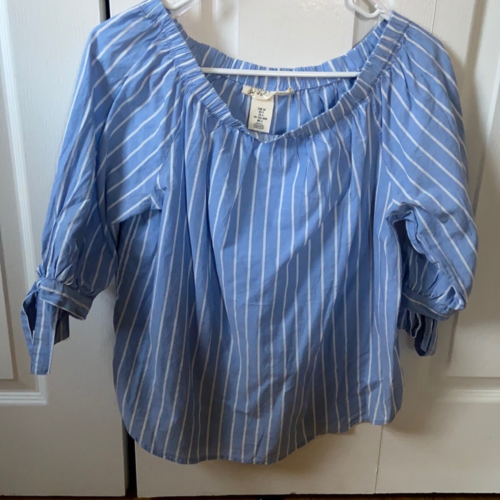 Blue and white pinstripe top